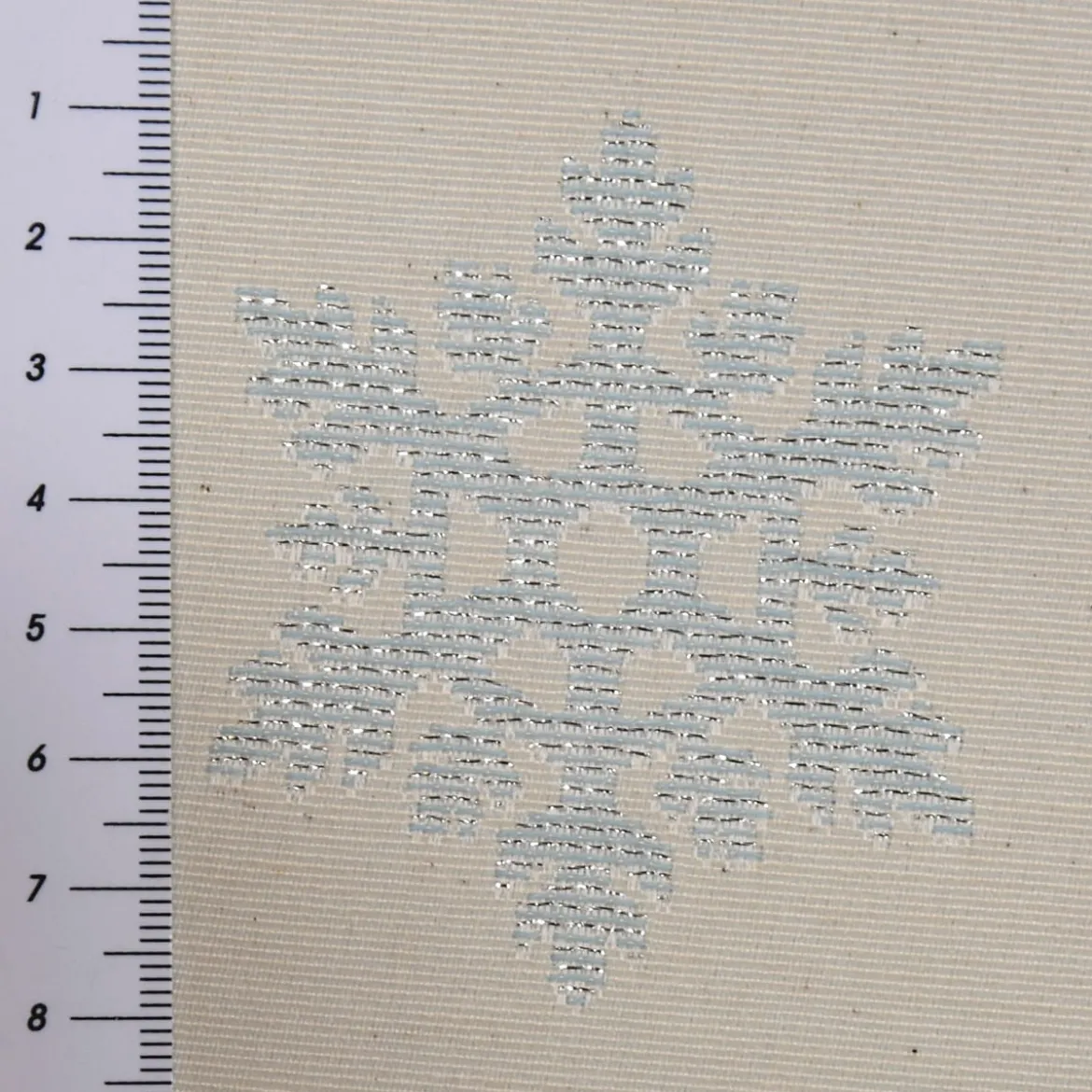 Dekostoff Jacquard Wendestoff Ice Star Schneeflocken Eiskristalle beige hellblau silberfarbig1,40m Breite