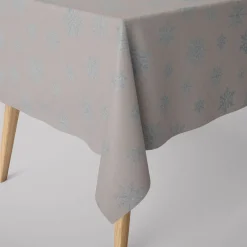 Dekostoff Jacquard Wendestoff Ice Star Schneeflocken Eiskristalle beige hellblau silberfarbig1,40m Breite