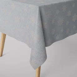 Dekostoff Jacquard Wendestoff Ice Star Schneeflocken Eiskristalle beige hellblau silberfarbig1,40m Breite