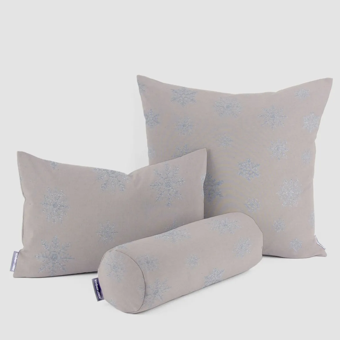 Dekostoff Jacquard Wendestoff Ice Star Schneeflocken Eiskristalle beige hellblau silberfarbig1,40m Breite