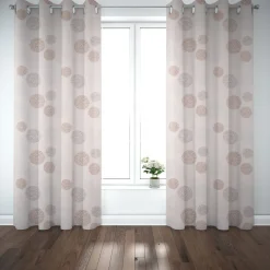 Dekostoff Jacquard Wendestoff Satinlook Kreise beidseitig beige rosenholz 1,40m Breite