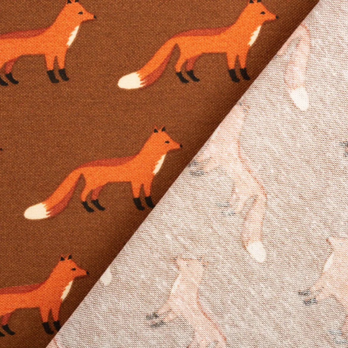 Dekostoff Kinderstoff Halbpanama Fox Parade Füchse braun orange 1,40m Breite
