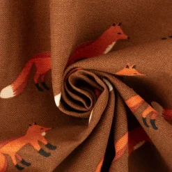 Dekostoff Kinderstoff Halbpanama Fox Parade Füchse braun orange 1,40m Breite