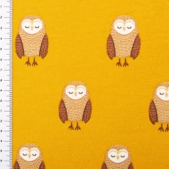 Dekostoff Kinderstoff Halbpanama Night Owl Nap Eulen senfgelb braun 1,40m Breite