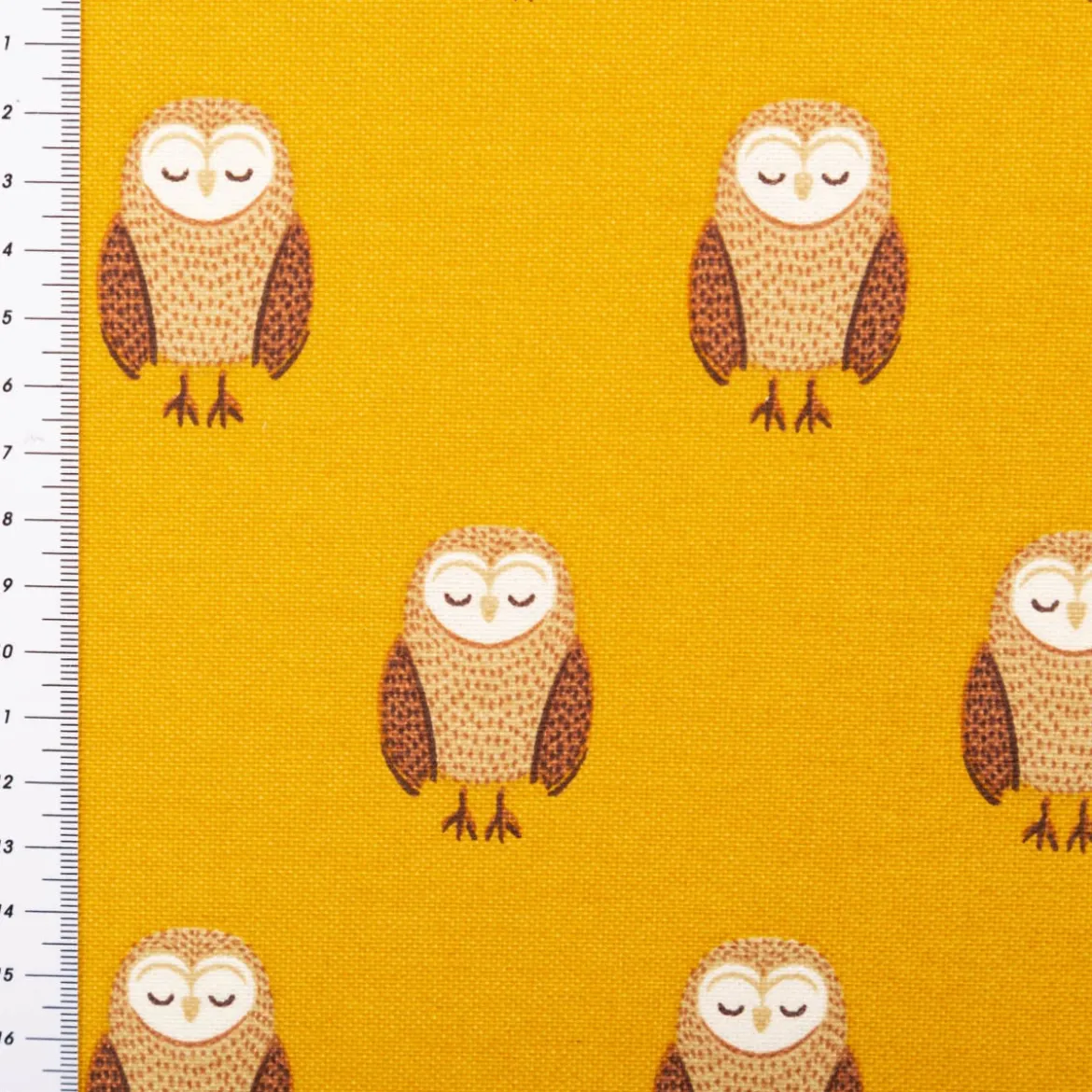 Dekostoff Kinderstoff Halbpanama Night Owl Nap Eulen senfgelb braun 1,40m Breite