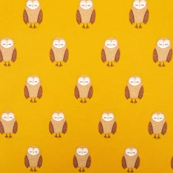 Dekostoff Kinderstoff Halbpanama Night Owl Nap Eulen senfgelb braun 1,40m Breite