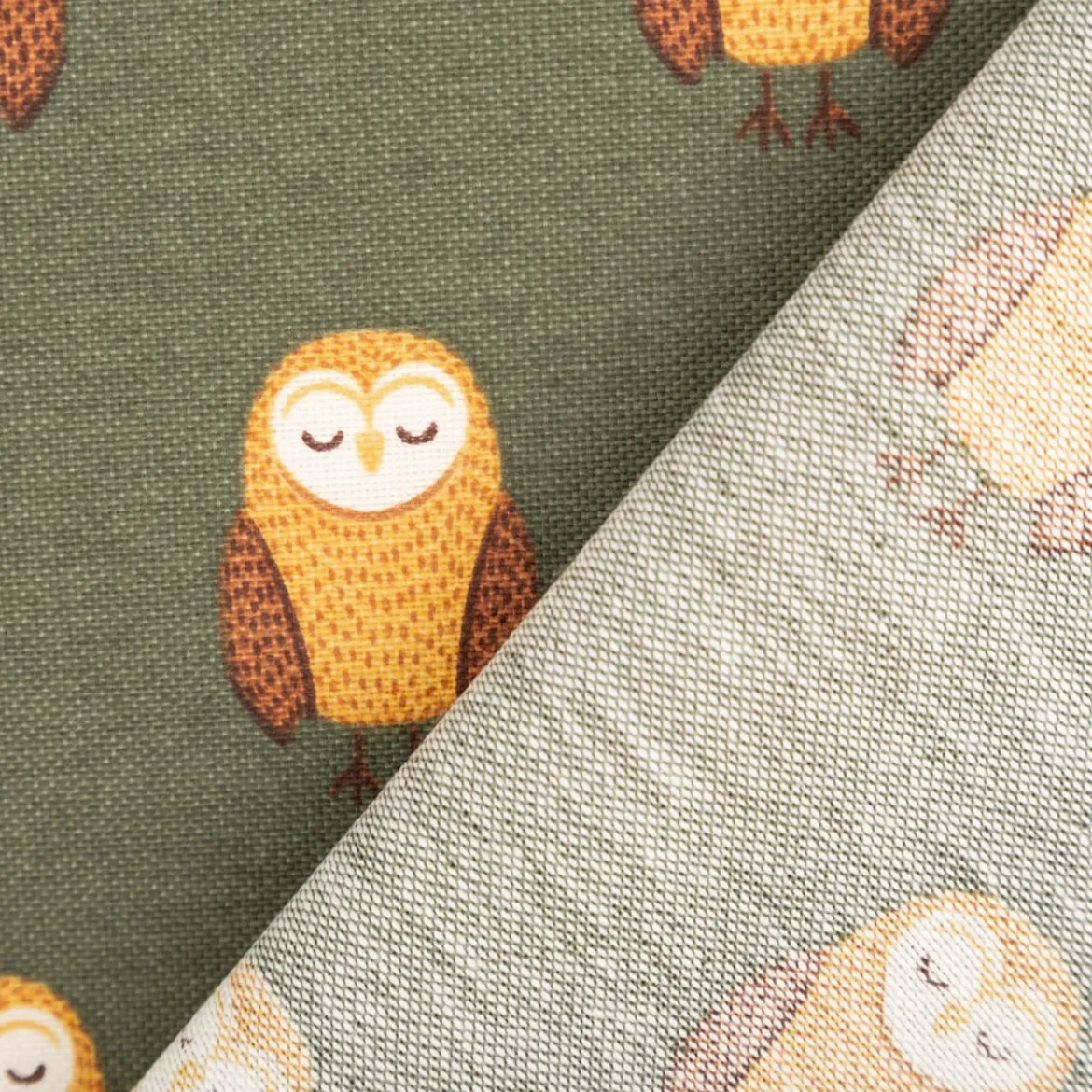 Dekostoff Kinderstoff Halbpanama Night Owl Nap Eulen oliv braun 1,40m Breite