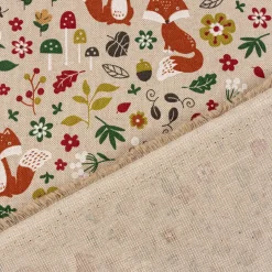Dekostoff Kinderstoff Halbpanama Leinenlook Autumn Woodland Fox Herbst Füchse natur bunt 1,40m Breite