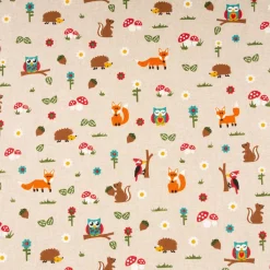 Dekostoff Kinderstoff Halbpanama Leinenlook Foxie and Friends natur bunt 1,40m Breite