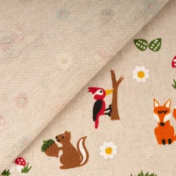 Dekostoff Kinderstoff Halbpanama Leinenlook Foxie and Friends natur bunt 1,40m Breite