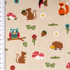 Dekostoff Kinderstoff Halbpanama Leinenlook Foxie and Friends natur bunt 1,40m Breite
