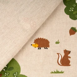 Dekostoff Kinderstoff Halbpanama Leinenlook Fox Forest Füchse Bäume natur bunt 1,40m Breite