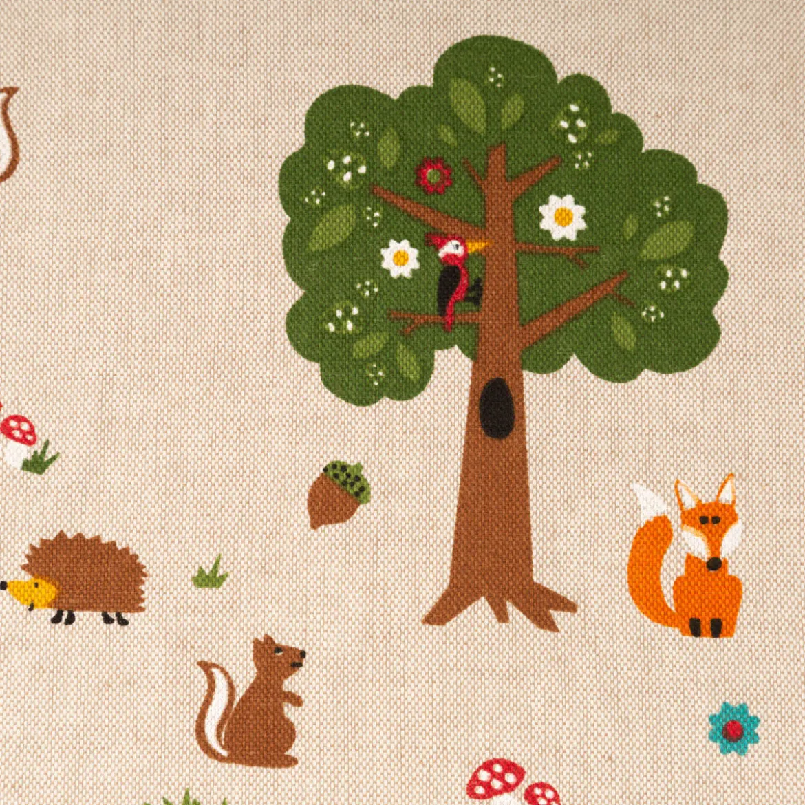 Dekostoff Kinderstoff Halbpanama Leinenlook Fox Forest Füchse Bäume natur bunt 1,40m Breite