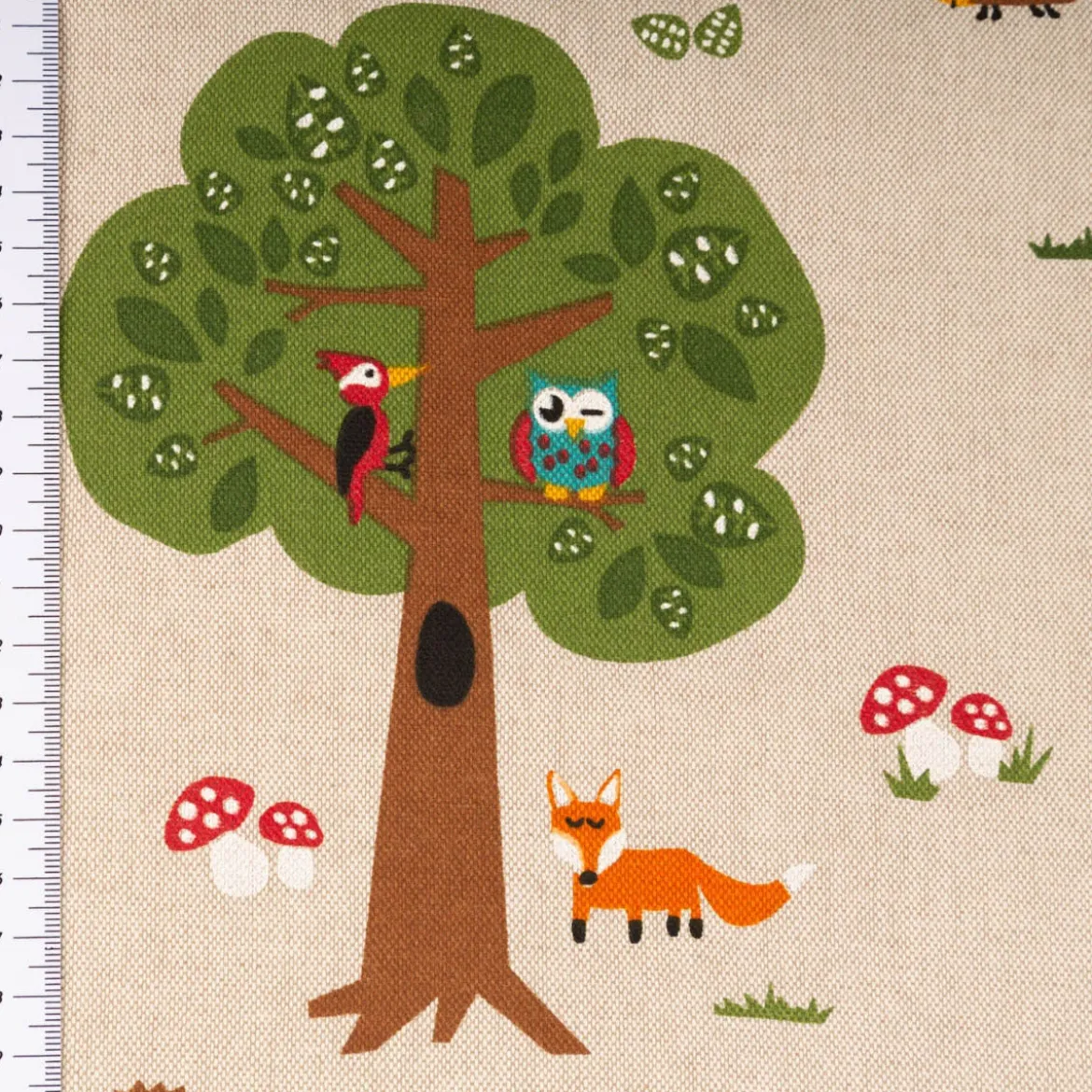 Dekostoff Kinderstoff Halbpanama Leinenlook Fox Forest Füchse Bäume natur bunt 1,40m Breite