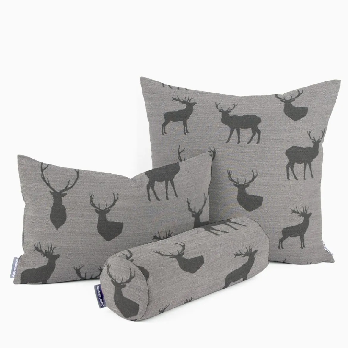 Dekostoff Landhausstoff Plaidstoff Wendestoff Cosy mit Hirschen grau 1,40m Breite