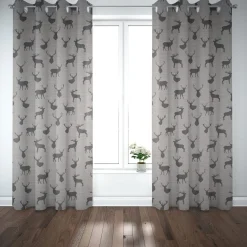 Dekostoff Landhausstoff Plaidstoff Wendestoff Cosy mit Hirschen grau 1,40m Breite