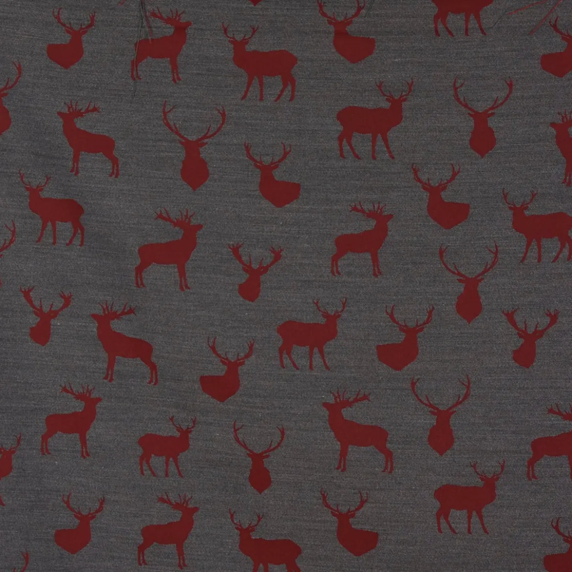 Dekostoff Landhausstoff Plaidstoff Wendestoff Cosy mit Hirschen rot grau 1,40m Breite
