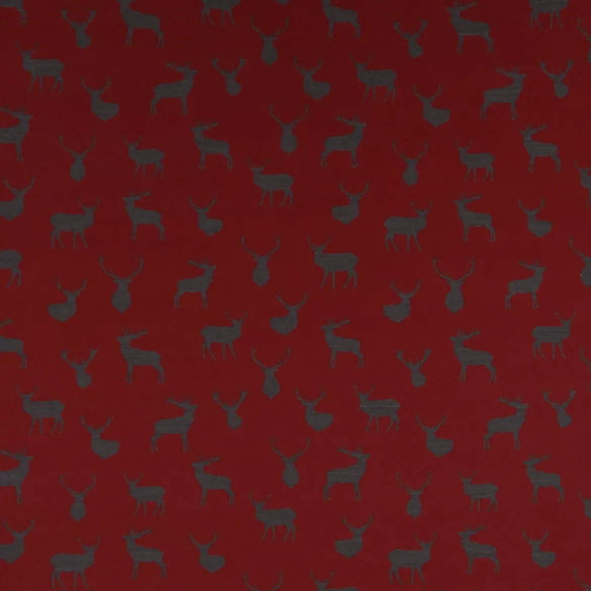 Dekostoff Landhausstoff Plaidstoff Wendestoff Cosy mit Hirschen rot grau 1,40m Breite