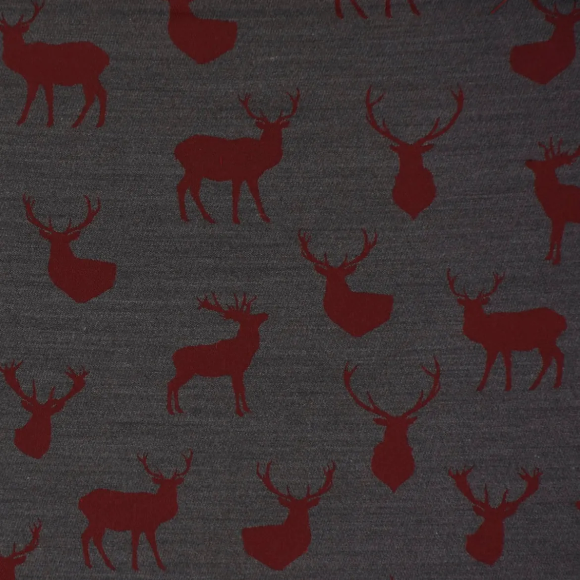 Dekostoff Landhausstoff Plaidstoff Wendestoff Cosy mit Hirschen rot grau 1,40m Breite