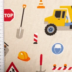 Dekostoff Leinenlook Construction Baustelle natur bunt 140 cm breit