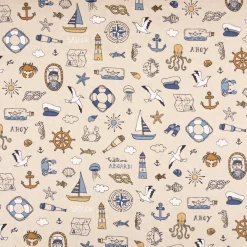 Dekostoff Leinenlook Nautical Doodle natur blau 1,4m Breite