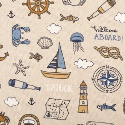 Dekostoff Leinenlook Nautical Doodle natur blau 1,4m Breite