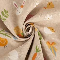 Dekostoff Leinenlook Ostern Easter Doodle Icon natur bunt 1,4m Breite