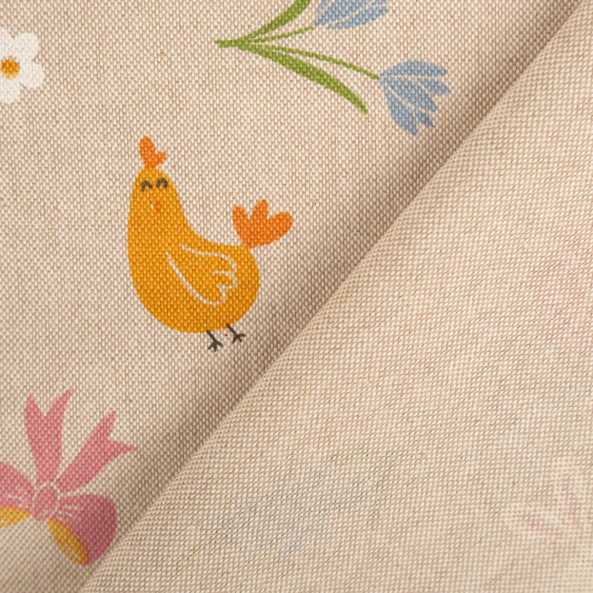 Dekostoff Leinenlook Ostern Easter Doodle Icon natur bunt 1,4m Breite