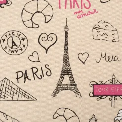 Dekostoff Leinenlook Paris natur schwarz rosa 1,4m Breite