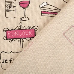 Dekostoff Leinenlook Paris natur schwarz rosa 1,4m Breite