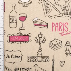 Dekostoff Leinenlook Paris natur schwarz rosa 1,4m Breite