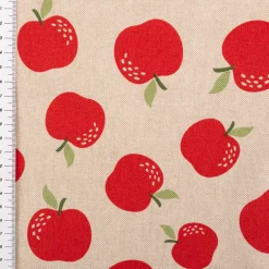 Dekostoff Leinenlook Äpfel natur rot 140 cm breit