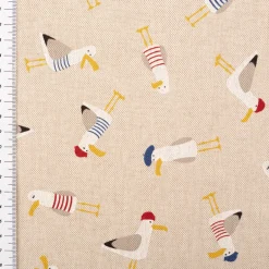 Dekostoff Leinenlook Seagull dress up Möwen natur weiß blau rot 1,4m Breite
