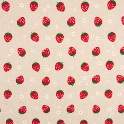 Dekostoff Leinenlook Strawberries Erdbeeren Blumen natur rot 140 cm breit