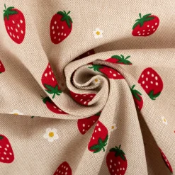 Dekostoff Leinenlook Strawberries Erdbeeren Blumen natur rot 140 cm breit