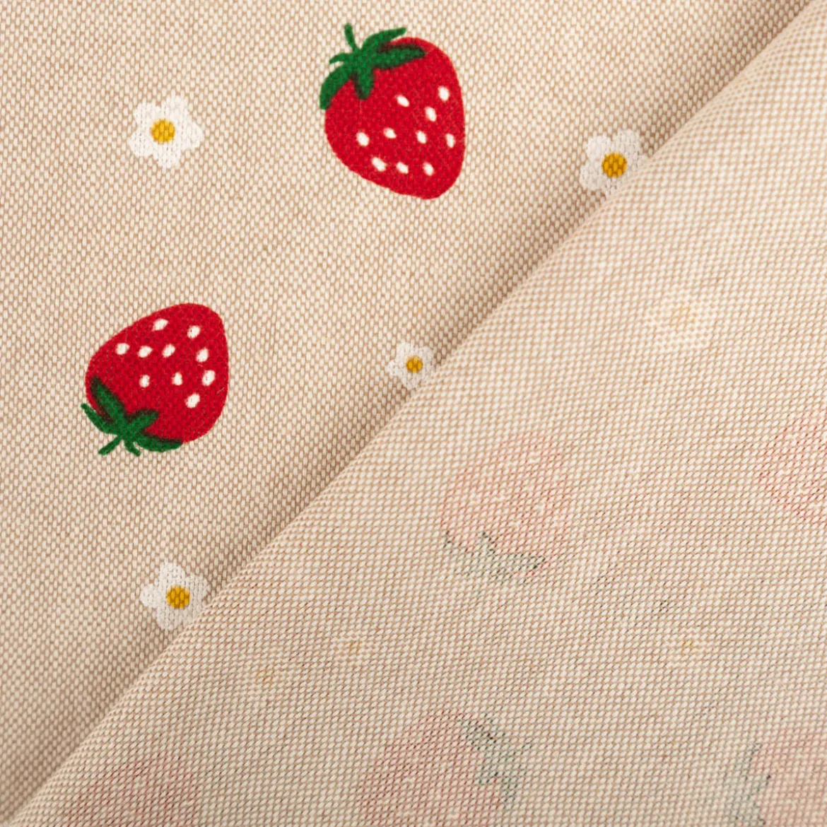 Dekostoff Leinenlook Strawberries Erdbeeren Blumen natur rot 140 cm breit