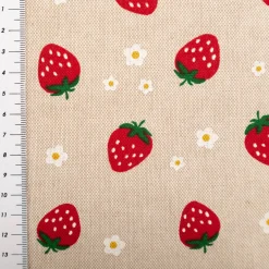 Dekostoff Leinenlook Strawberries Erdbeeren Blumen natur rot 140 cm breit