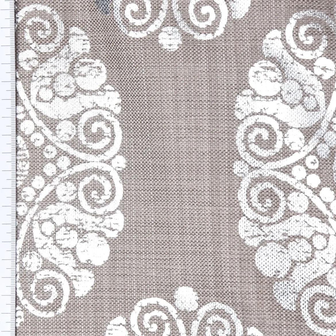 Dekostoff Leinenstruktur Adagio Ornament Metallicprint taupe silberfarbig