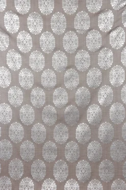 Dekostoff Leinenstruktur Adagio Ornament Metallicprint taupe silberfarbig