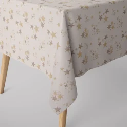 Dekostoff Lurex Wendestoff Weihnachten beidseitig Sterne beige gold 1,6m Breite