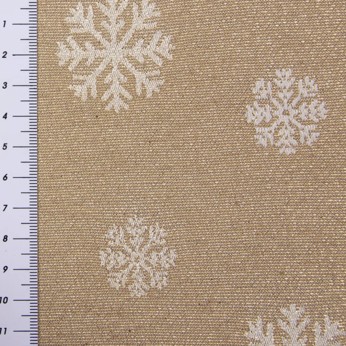 Dekostoff Lurex Wendestoff Weihnachten beidseitig Schneeflocken beige gold 1,6m Breite