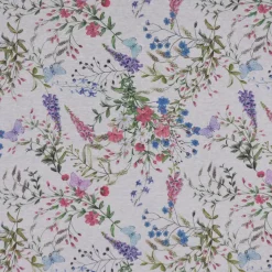 Dekostoff Malva Blumen Schmetterlinge weiß lila rosa blau 1,40m Breite