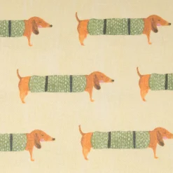 Dekostoff Mr. Dachshund Dackel Halbpanama gelb grün 1,4m Breite
