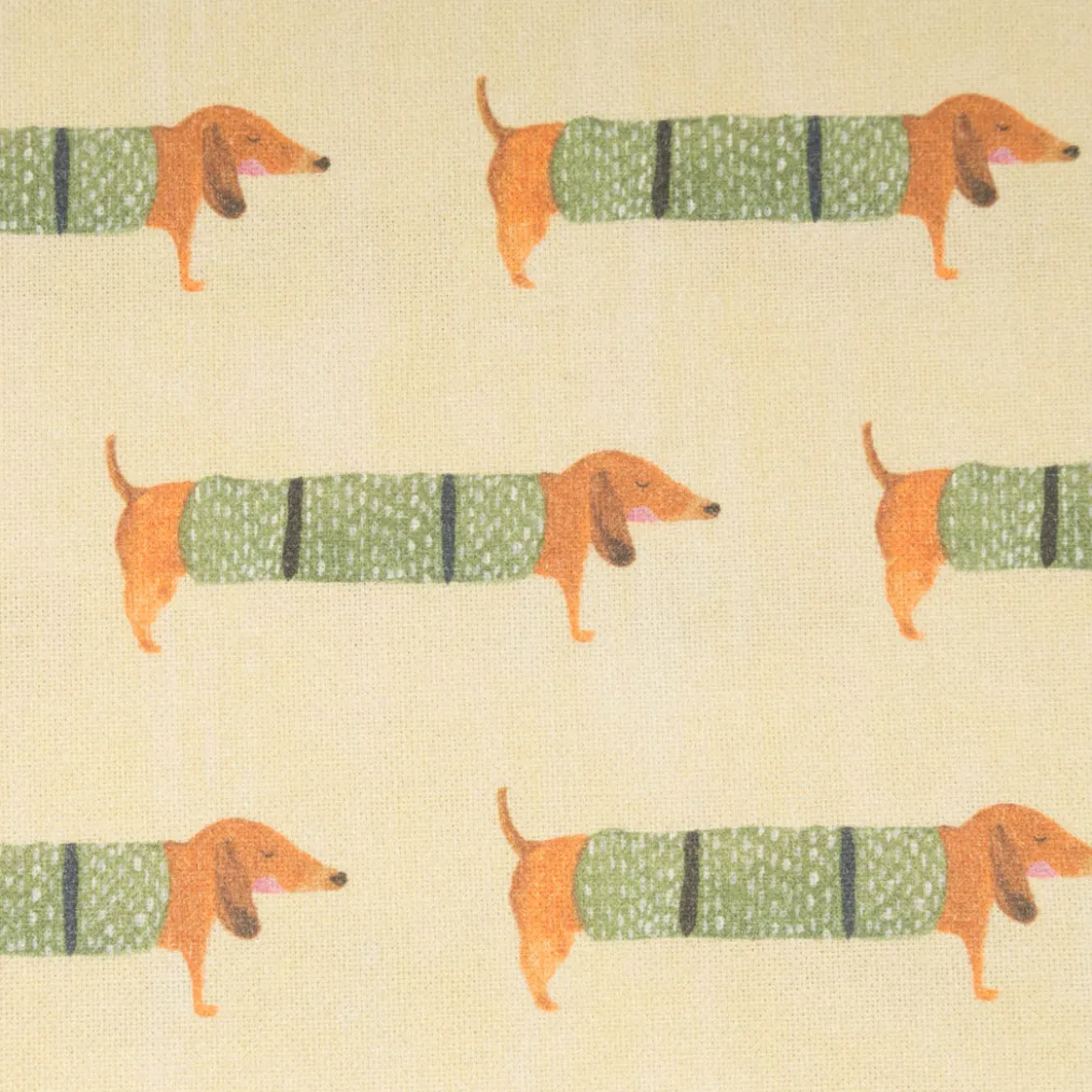 Dekostoff Mr. Dachshund Dackel Halbpanama gelb grün 1,4m Breite