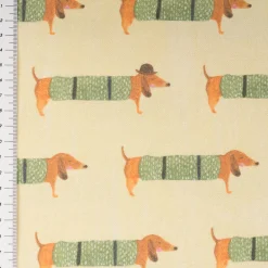 Dekostoff Mr. Dachshund Dackel Halbpanama gelb grün 1,4m Breite