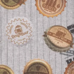 Dekostoff Ottoman Baumwoll-Mischgewebe Beer Badge Bier Kronkorken grau 1,40m Breite