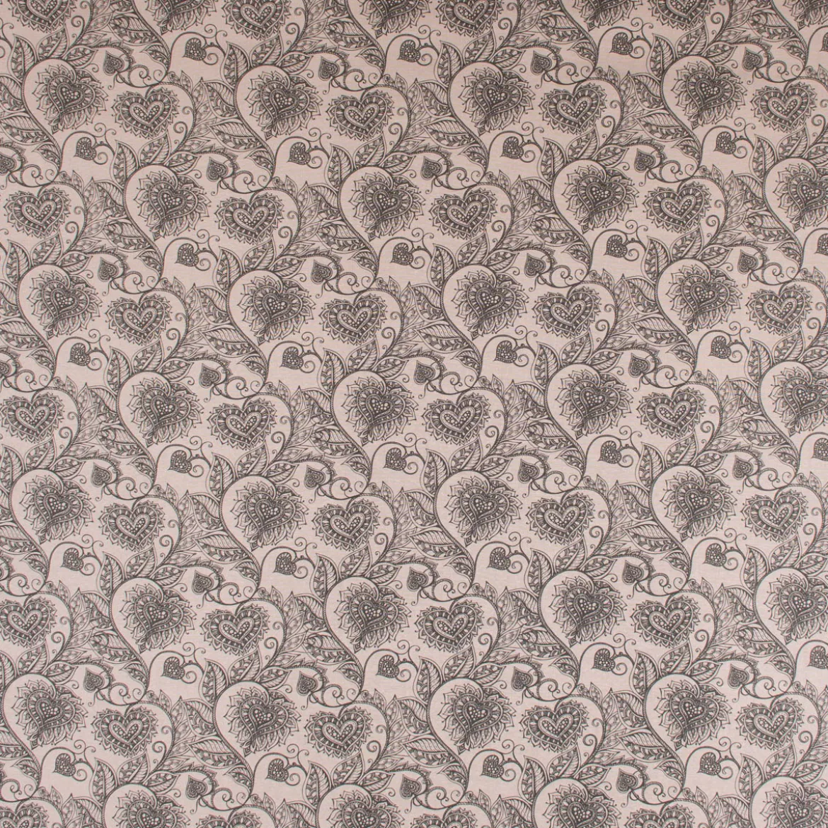 Dekostoff Ottoman Baumwoll-Mischgewebe Clematis Herzen Blätterranken natur schwarz 1,40m Breite