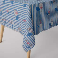 Dekostoff Ottoman Canvas Flamingo Streifen maritim hellblau ecru 1,40m Breite