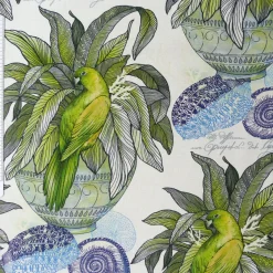 Dekostoff Pflanze Vogel Muschel weiß blau grün