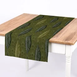 Dekostoff Premium Jacquard Doubleface Art Déco Blätter Fächer grün creme 1,4m Breite